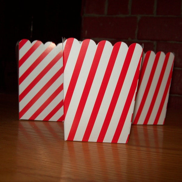Mini Red Striped Popcorn .Boxes Movie Night, Party Set of 12