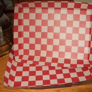 Red Checkerboard Kraft Brown Food Tray ,Birthday Movie Night Birthday Party Picnics  Set of 10