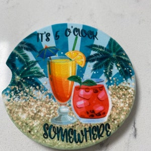 It's 5 O clock somewhere Drinks beach sand tropical car coasters 2