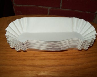 Retro White Paper Hot Dogs Tray  Holders Picnic Cookout Birthdays  Set of 50