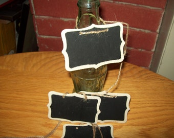 Set of 6 Fancy Double Side Chalkboard Labels /Jute  Table Numbers, Wedding , Buffet, Food (Chalk Included)