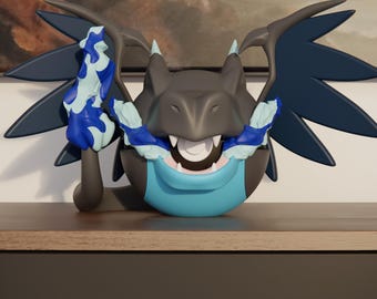 0006 Mega Charizard X Pokeball Replica - 3D Printed Gaming Decor - Pokémon Inspired