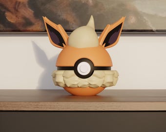 0136 Flareon Pokeball Replica - 3D Printed Gaming Decor
