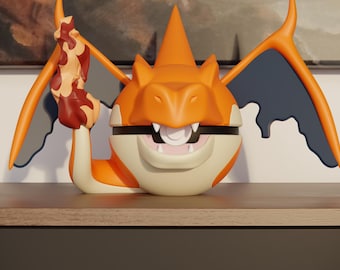 0006 Mega Charizard Y Pokeball Replica - 3D Printed Gaming Decor - Pokémon Inspired