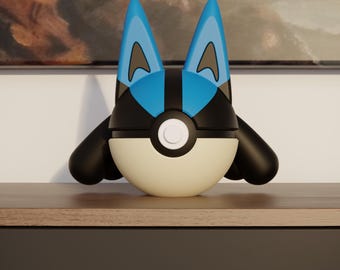0448 Lucario Pokeball Replica - 3D Printed Gaming Decor - Pokémon Inspired