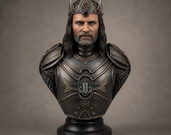 Lord of the Rings Aragorn Bust, 3D Printed Painted Fantasy King Statue, LOTR Adult Collector Shelf Decor Gift