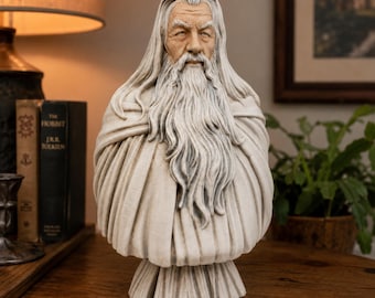 Gandalf Bust Fan Art Sculpture, 3D Printed Wizard Statue for Fantasy Shelf Decor