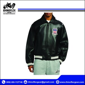 Black Leather Varsity Jacket | Vintage Streetwear Bomber | Unisex Letterman Coat image 2