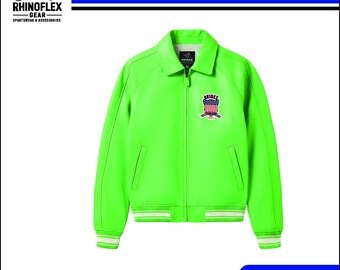 Grüne Leder Bomberjacke, Vintage Varsity Style Mantel, Unisex Streetwear Oberbekleidung, Retro Letterman Mode