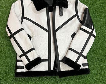 Unisex B3 Aviator Jacket | White Shearling Leather Style Coat, Fur Collar