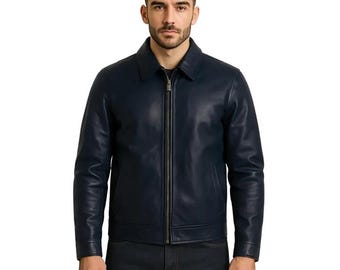Bikerjacke aus echtem Leder für Herren - Klassischer Motorradstil, Slim Fit, mehrere Farben