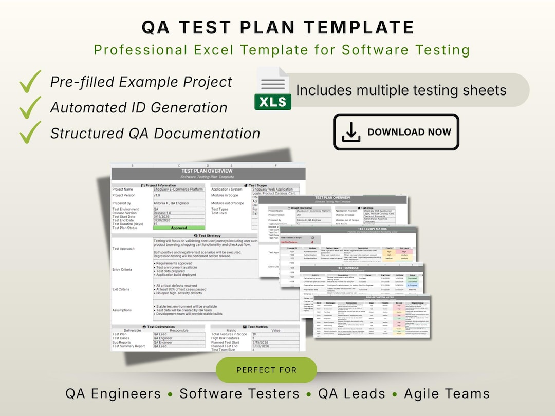 Software Test Plan Template Excel | QA Testing Template | Test Planning ...
