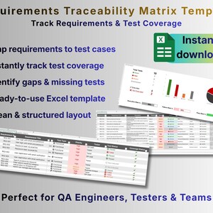 Plantilla RTM en Excel / Matriz de Trazabilidad de Requisitos / Plantilla de Pruebas de Control de Calidad / Seguimiento de Casos de Prueba y Cobertura