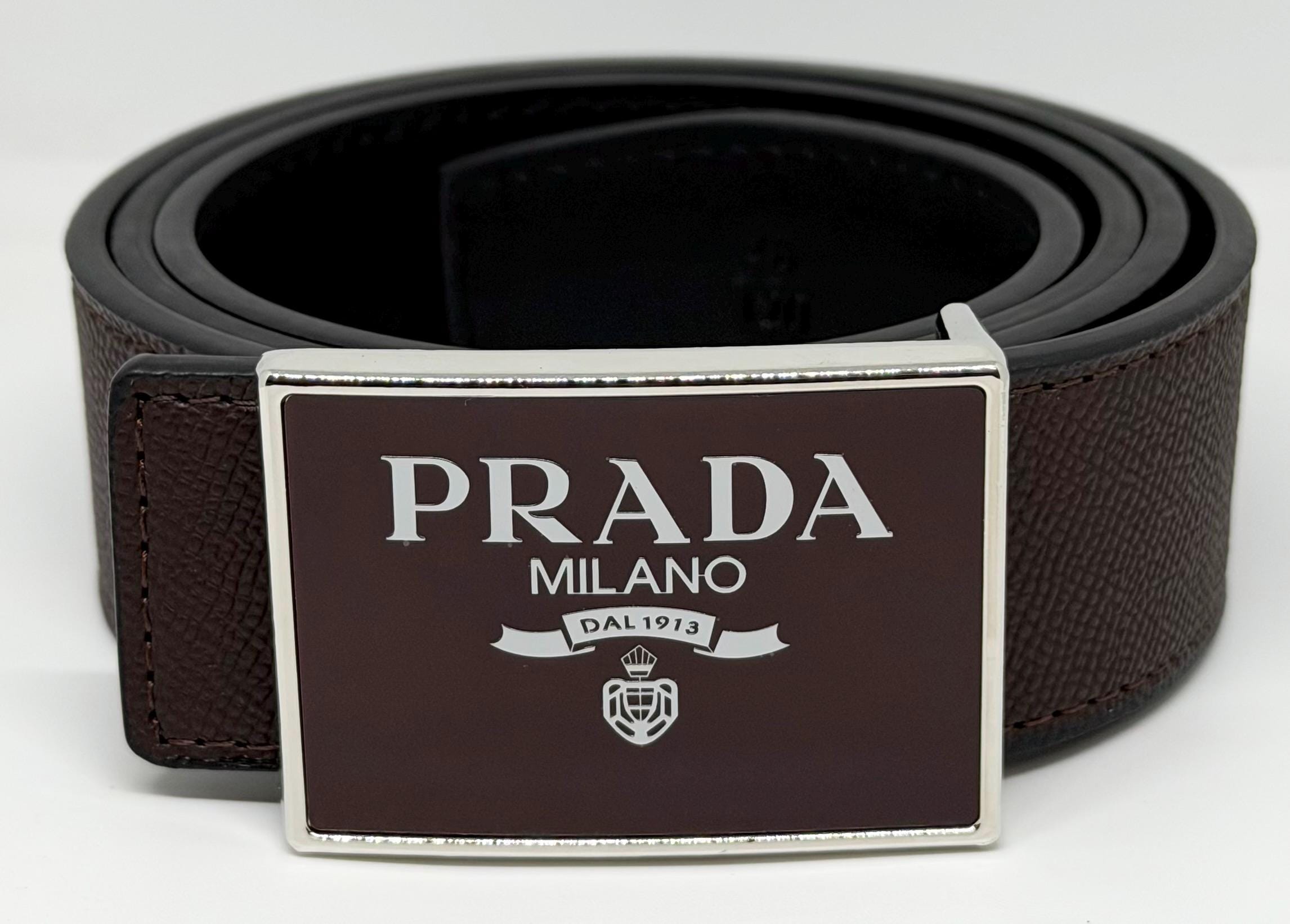 Prada Belt Dark Brown Silver Leather Prada - Dark Brown Pebbled Leather Round Buckle Belt main image 2