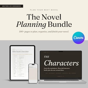 Novel Planning Workbook, 100 Page Printable Writing Planner, Character, Plot & Scene Templates, Canva Editable, Author Bundle PDF