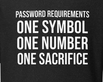 Camiseta con requisitos de contraseña – Camiseta divertida con humor tecnológico – Camiseta con chiste de internet – Camiseta con gráfico sarcástico – Camiseta unisex