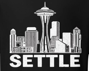 Camiseta Seattle Settle – Camiseta divertida de Seattle – Camiseta con el horizonte de Seattle – Camiseta con gráfico minimalista – Humor del noroeste del Pacífico