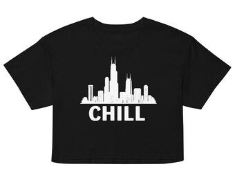 Top corto Chicago Chill – Camiseta divertida con el horizonte de Chicago – Camiseta corta minimalista – Camiseta de la ciudad de los vientos – Top corto bonito