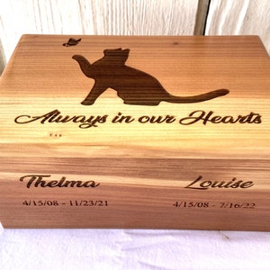 Cat Wood Cremation Urn for Two Cats, Cat Companion Urn,