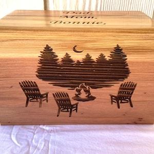 Adult Wood Cremation Urn - camping - lake
