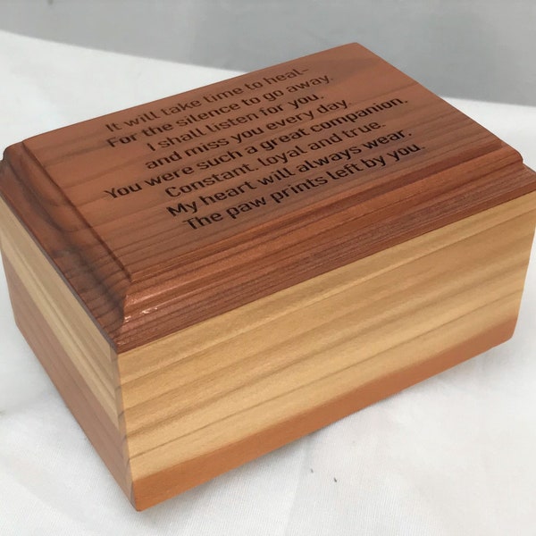 Small Wood Pet Cremation Urn, Laser Engraved Poem, Wood Urn For Ashes