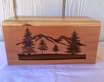 Adult Red Wood Cremation Urn - Nature/Trees/Wilderness/Mountains, Name Engraved Optional, Cremation urns