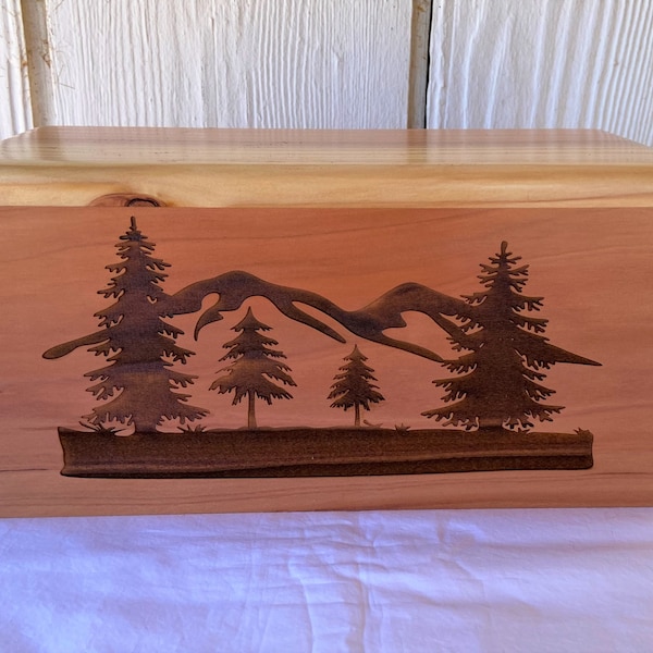 Adult Red Wood Cremation Urn - Nature/Trees/Wilderness/Mountains, Name Engraved Optional, Cremation urns