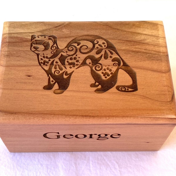 small wood ferret cremation urn - wood urn for pet ashes