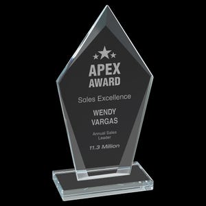 Personalized 6 3/4&quot; Diamond Clear Glass Award