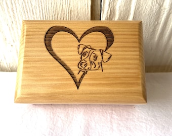Urna funeraria in legno incisa per animali domestici: Jack Russell Terrier