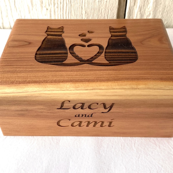 Wood Cat Cremation Urn for Two Cats - Sibling Cats