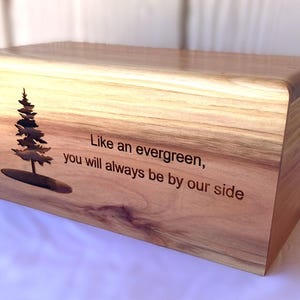 Wood Cremation Urn, Laser Engraved, Evergreen Tree
