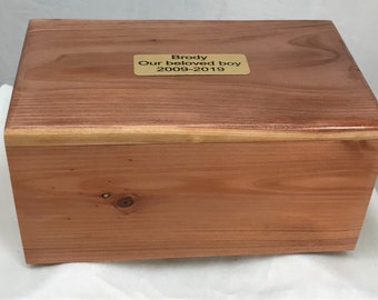Extra Large Redwood Pet Cremation Urn with Pesonalized Plaque