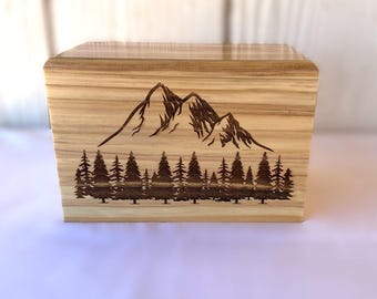 Urna de cremación de madera, urna de montaña grabada con láser