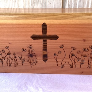 Adult Wood Cremation Urn - Cross - Flowers - Poppies