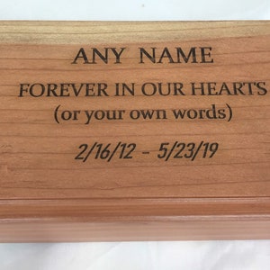 Personalized engraved medium wood pet cremation urn