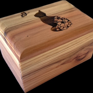 Engraved Wood Cat Urn: Small Pet Cremation Box