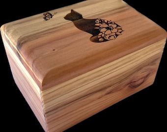 Engraved Wood Cat Urn: Small Pet Cremation Box