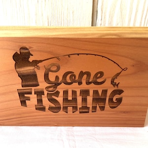 Adult Wood Cremation Urn - Wood Fishing Urn- Gone Fishing