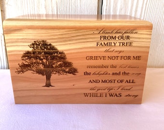 Small Adult Human Wood Cremation Urn - Family Tree Engraved