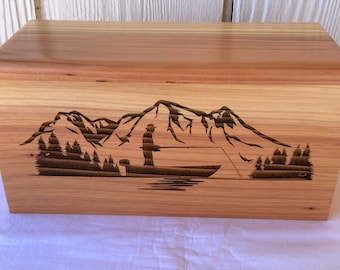 Urna de madera para cremación de adultos - Naturaleza/Pesca/Naturaleza salvaje/Lago, nombre grabado opcional