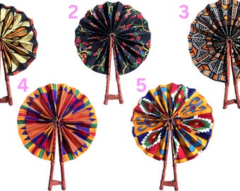 4TH OF JULY SALE: African Hand fan, Ghana Kente fan, handmade fan, African Print fans with leather handles,  Handheld African Folding Fan