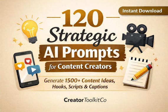 120 Strategic AI Prompts for Content Creators | Generate 1500+ Ideas (Digital Download)