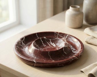 Cuenco de mármol Rosso Levanto, plato de mármol para aperitivos Red Stone, bandeja para galletas y plato para joyas de mármol