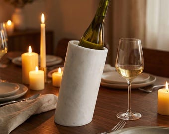 Enfriador de vino de mármol blanco, enfriador de botellas de champán inclinado, decoración de bar de lujo, soporte de vino minimalista, elegante accesorio de piedra para la cocina