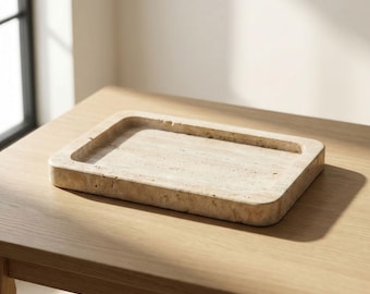 Bandeja minimalista de piedra de travertino, organizador de tocador de piedra, decoración de travertino natural