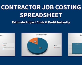 Contractor Job Costing Spreadsheet | Construction Estimate & Profit Calculator | Excel Template