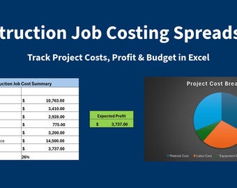 Construction Job Costing Spreadsheet | Contractor Estimate & Profit Calculator | Project Cost Tracker Excel Template