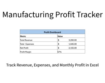 Manufacturing Profit Tracker Spreadsheet | Excel Revenue Expense Dashboard (Digital Download)