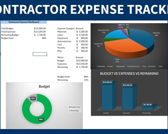 Contractor Expense Tracker Dashboard | Construction Budget Spreadsheet (Excel Template)